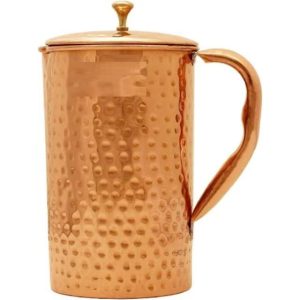 Premium Quality Hammered Copper Jug with Sturdy Base Strong Handle and Beautiful Shine for Serving Clean Fresh Water to Guests