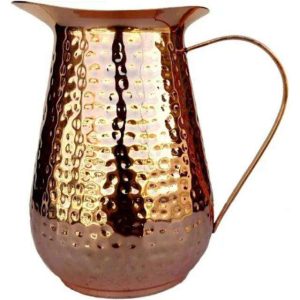 Authentic Pure Copper Jug with Beautiful Hammered Texture Durable Handle & Wide Mouth for Serving Fresh Clean Drinking Water