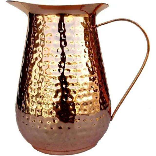 Authentic Pure Copper Jug with Beautiful Hammered Texture Durable Handle & Wide Mouth for Serving Fresh Clean Drinking Water