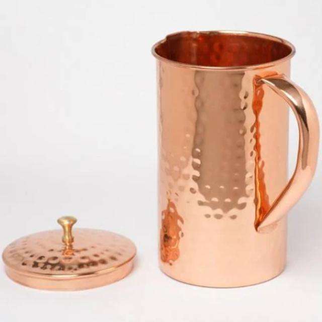 Elegant Design Pure Copper Jug with Long Lasting Quality Sturdy Handle and Wide Opening for Serving and Pouring Drinking Water