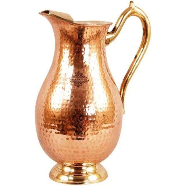 Handmade Pure Copper Jug with Smooth Texture Strong Easy Grip Handle and Traditional Look for Storing and Serving Fresh Water