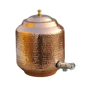 Elegant Hammered Copper Water Dispenser Leak-Proof Design with Lid & Tap for Home and Workplace Use from India