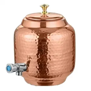 Elegant Hammered Copper Water Dispenser Leak-Proof Design with Lid & Tap for Home and Workplace Use from India