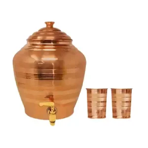 Elegant Hammered Copper Water Dispenser Leak-Proof Design with Lid & Tap for Home and Workplace Use from India