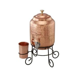 High Quality Pure Copper Water Dispenser with Smooth Hammered Finish Tap for Storing and Serving Drinking Water at Home Office