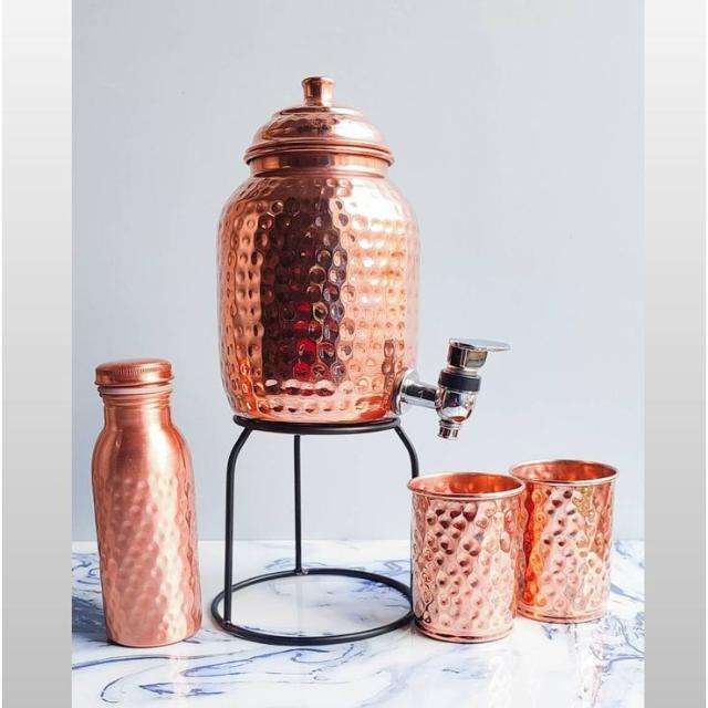 High Quality Pure Copper Water Dispenser with Smooth Hammered Finish Tap for Storing and Serving Drinking Water at Home Office - Image 2